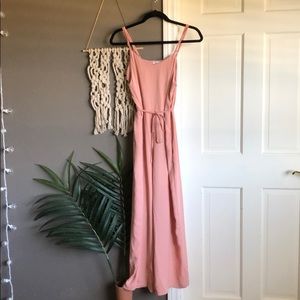 Pink romper w culotte style pants w tie front